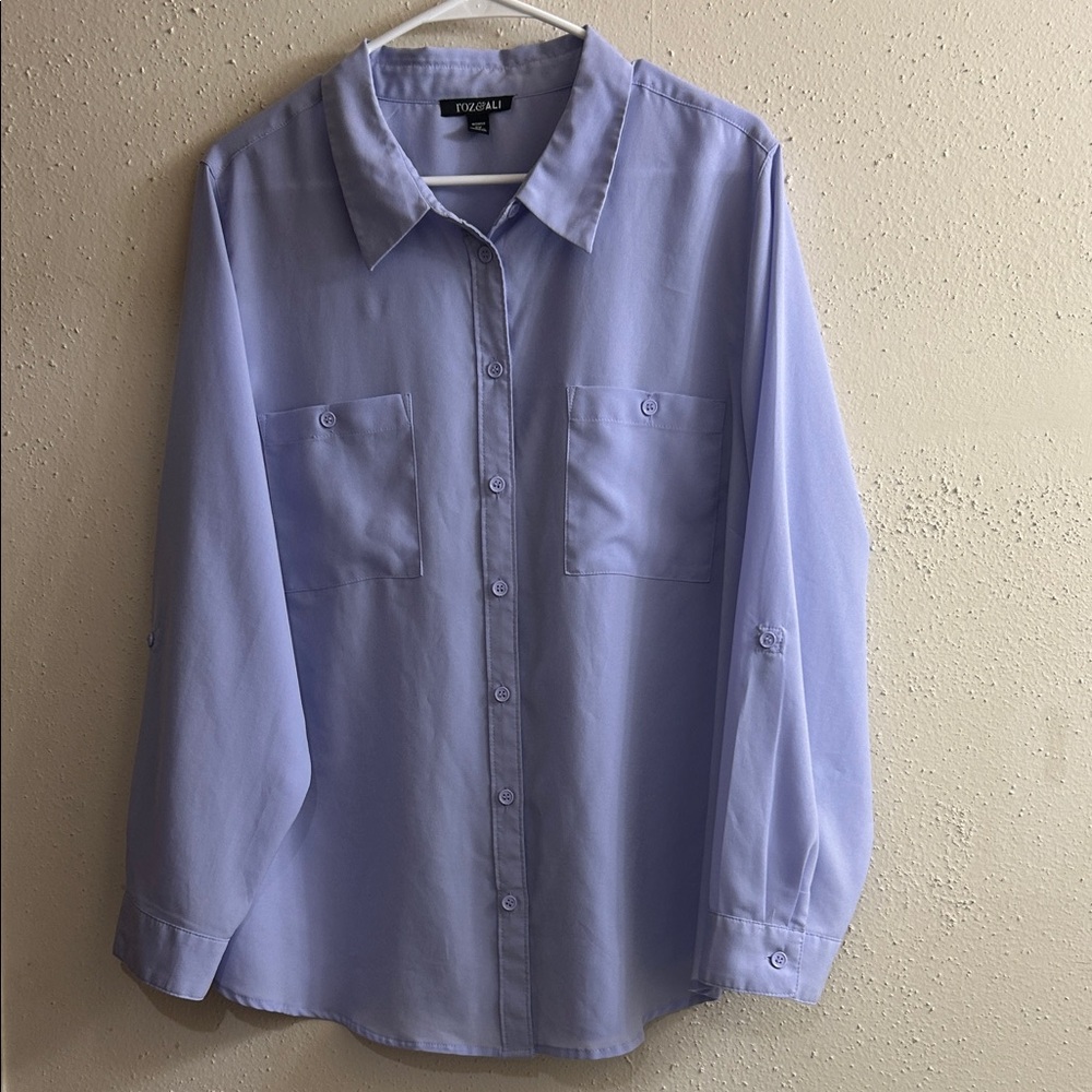 Roz & Ali lavender Casual Button Down Shirt